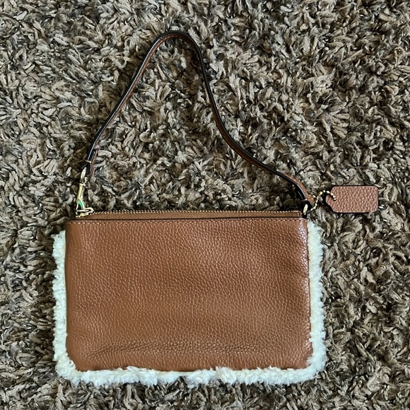Coach Leather Shearling Mini Bag Ourse Wristlet - Picture 2 of 4